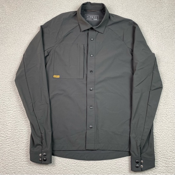 KETL Mountain Shirt Men's Size S Gray Long Sleeve Snap Up MTB Small Stretch EUC